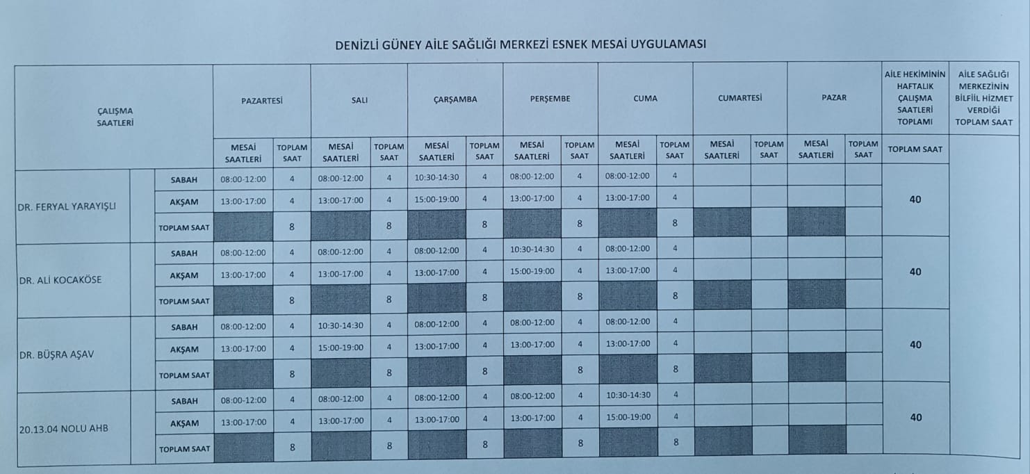  ESNEK MESAİ ÇİZELGESİ